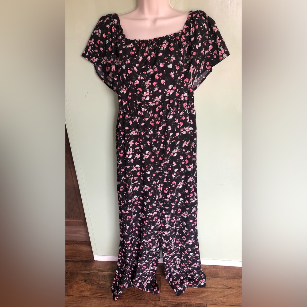 SHEIN Curve 0XL Pants Romper Stretchy Light Weight Short Sleeve Floral Flowers